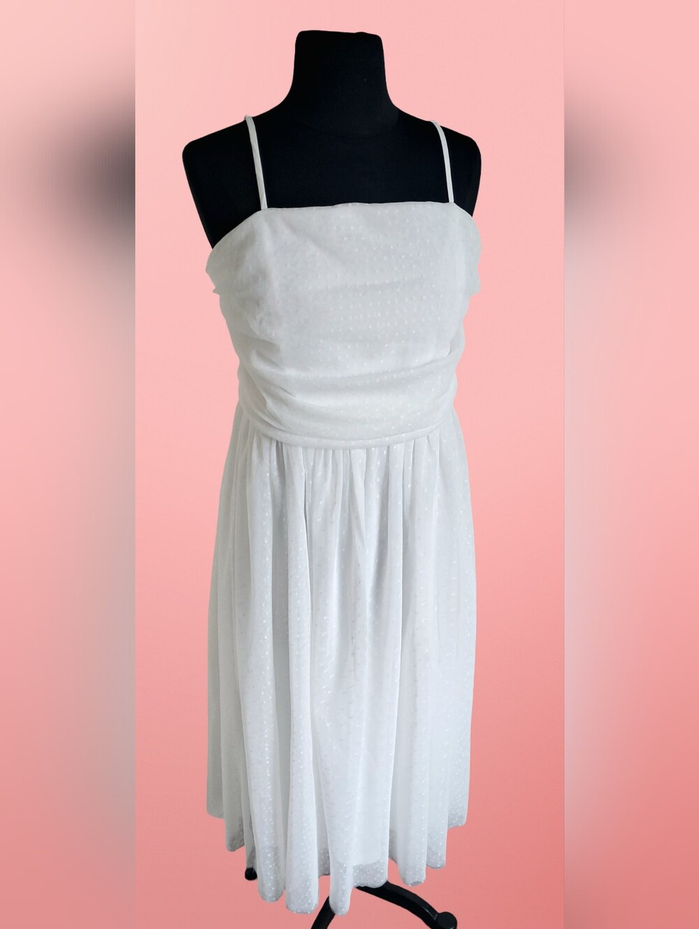Lulus Darling Sweetheart White Swiss Dot Ruched Midi Dress Size Large